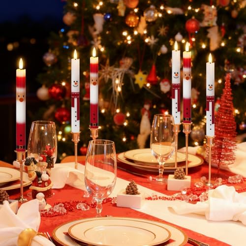 Santa Flameless Taper Candles with Remote Timer - Christmas Decorations - 3 Santa Variations