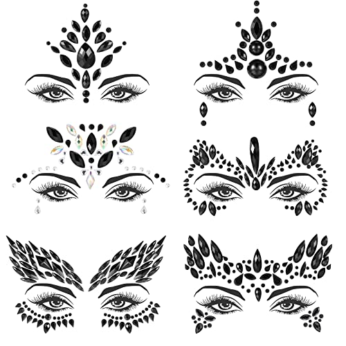 Halloween Face Gems Stickers 6 Sheets Black Face Jewels Makeup Accessories