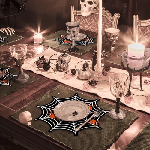 Halloween Spider Web Paper Placemats - Disposable Table Mats for Dining & Parties, 50 Pack, 13.4 Inch