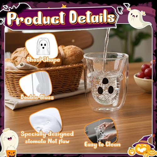 Honeydak Halloween Ghost Glass Mug 10 Oz Double Wall Clear Classic - Spooky Party Decor