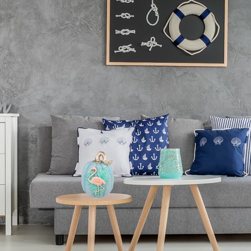 Coastal Pumpkin Decor with Flamingo & Tropical Leaves - Fall Halloween Beach House