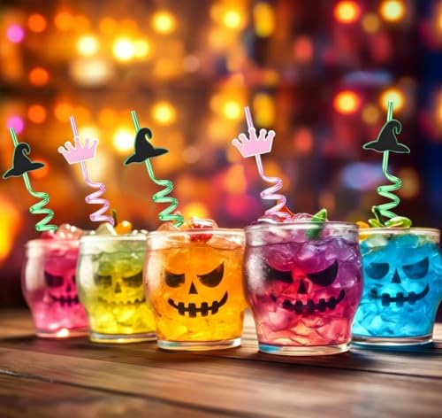 Reusable Spiral Drinking Straws - 24 Pink & Green Party Straws for Birthday & Halloween