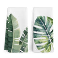 Sage Green Leaf Kitchen & Bathroom Hand Towels Set - Modern Herbs Leaves, 16x24 Inches - Leaf Variation