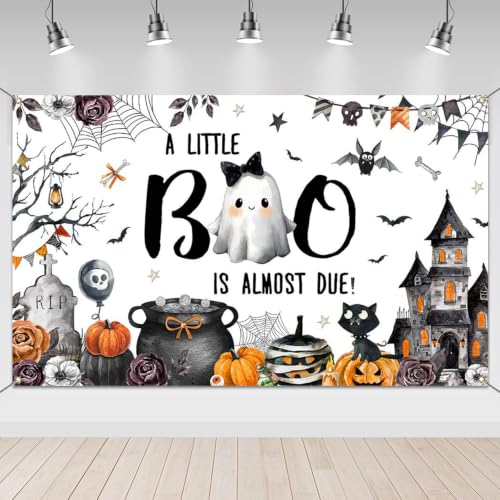 Halloween Baby Shower Backdrop Decorations Boo Baby Shower Decor 70.8x43.3 Inches - Ghost Pumpkin Theme