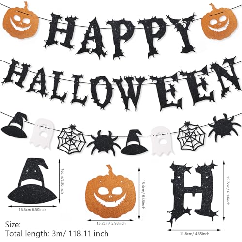 Halloween Banners Set - Spooky Hanging Garland with Pumpkins, Ghosts & Witch Hats