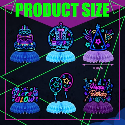 Glow Party Centerpieces Neon Birthday Decorations - 6 Pcs Vibrant Honeycomb Table Decor