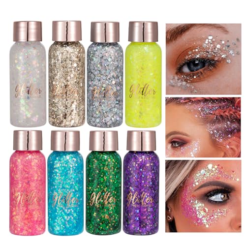 Liquid Chunky Glitter Eyeshadow & Body Gel - Dark Pink & Peach Pink Variations, Long Lasting Sparkle, 30g