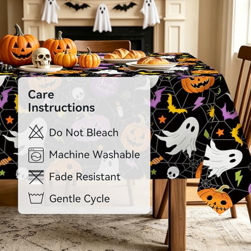 Purple Pumpkin Ghost Bat Table Cloth 55x70 Inch Rectangular Halloween Decor - Variation of Ghost Purple Pumpkin