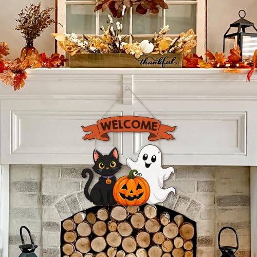 Halloween Door Hanging Decorations Black Cat Pumpkin Ghost Wreath - Fall & Holiday Decor