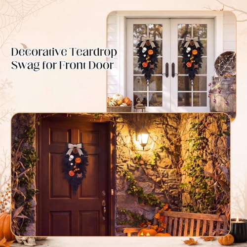 Halloween Black Teardrop Swags - 2 Pack Spooky Pumpkin Ghost Decor with Variation