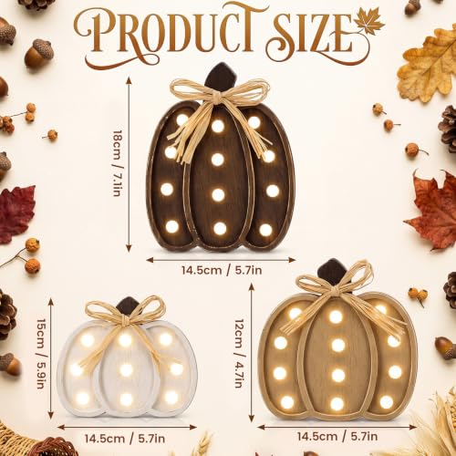 Lighted Pumpkin Decor Set - Brown Farmhouse Fall Thanksgiving Halloween