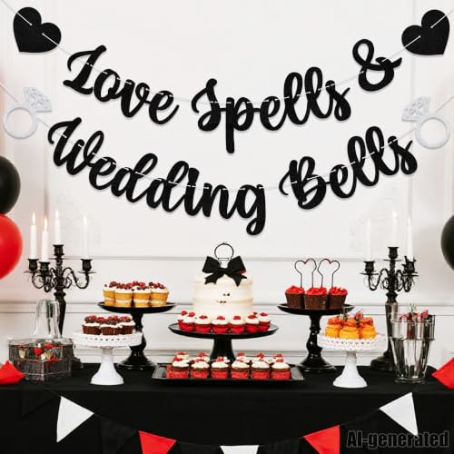 Halloween Wedding Banner Love Spells & Wedding Bells Party Decor Black Silver
