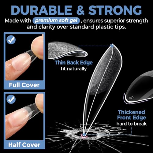 Medium Stiletto Gel Nail Tips - Full Cover 216PCS, Deep Frosted Design