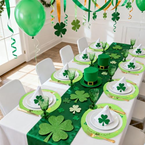 Green Clover St. Patrick's Day Placemat Set - Embroidered 13.4 Inch Table Mats