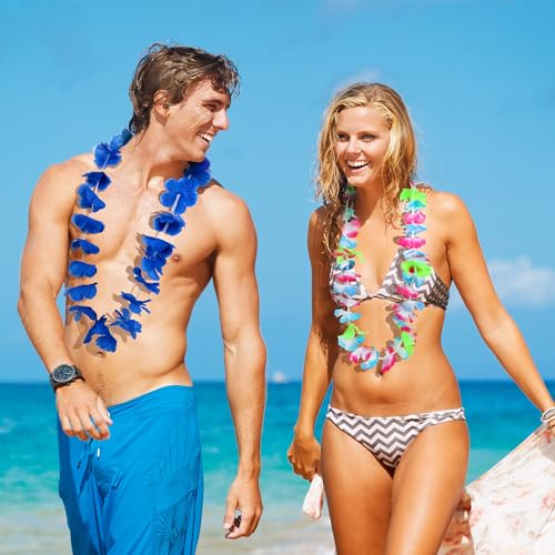 360 Pieces Hawaiian Leis Necklace - Colorful Tropical Flower Garland for Parties & Luau