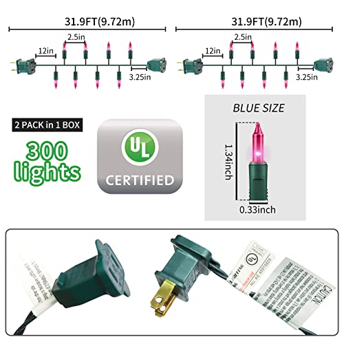 Pink 300 Incandescent Mini String Lights for Indoor Christmas & Party Decoration - Green Wire, Variation of 300 Pink