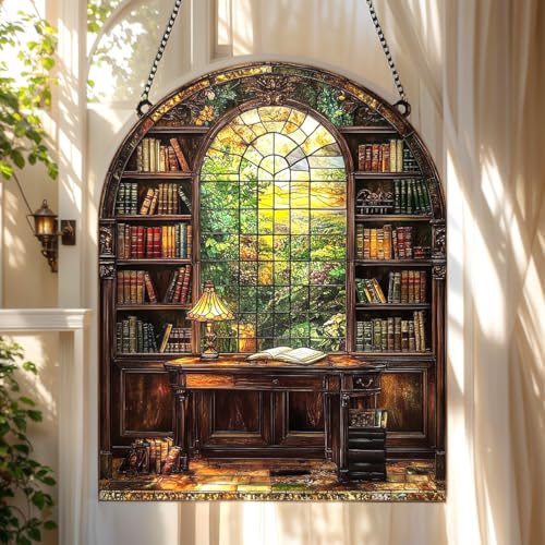 Acrylic Suncatcher Window Hanging - Fall Decor for Book Lovers, 4 Inches, Indoor Outdoor