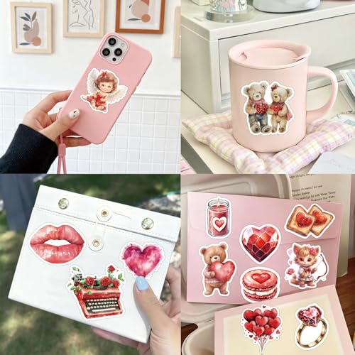 Valentine's Day Sticker Set - 100pcs Heart, Floral & Phrase Decals for Gifts & Decor
