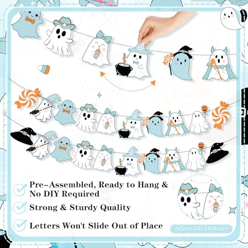 Blue Halloween Ghost Garland Set - 3 Pcs Festive Wall & Mantle Decorations