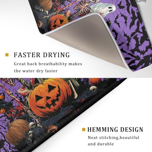 Halloween Purple Pumpkin Dish Drying Mat 18x24 Inch Spooky Ghost Bat Microfiber Kitchen Accessory