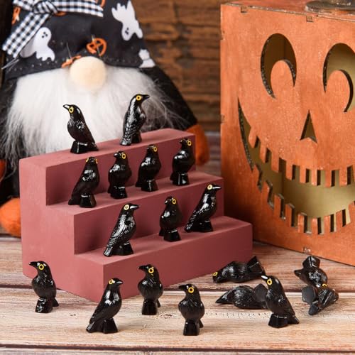 30 Pcs Mini Resin Black Raven Bird Figurines for Halloween Decorations - Tiny Crow Ornaments
