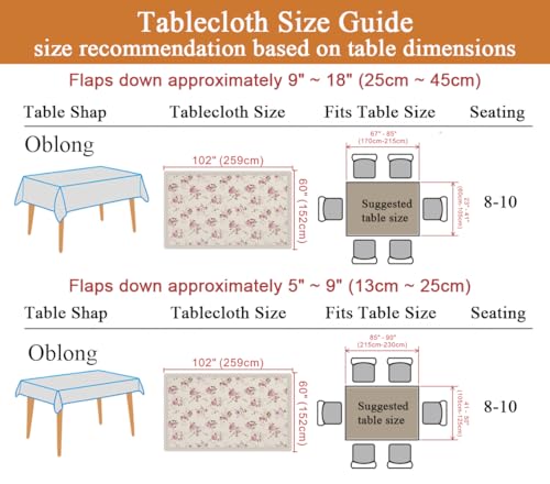 Red Rose Floral Rectangle Tablecloth 60 x 84 Inch Waterproof Spill-Proof for Kitchen & Dining - Clr 110