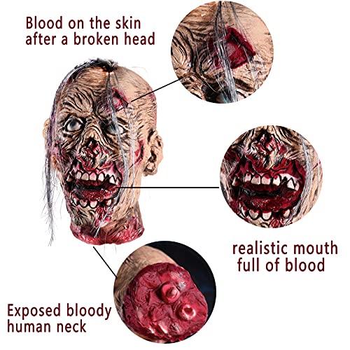 Halloween Zombie Severed Head Prop Bloody Hanging Decoration - Life-Size Reusable Gory Decor