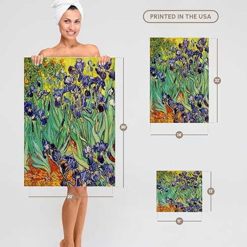 15x22 Hand Towel with Van Gogh Irises Artwork - Microfiber Cotton Blend