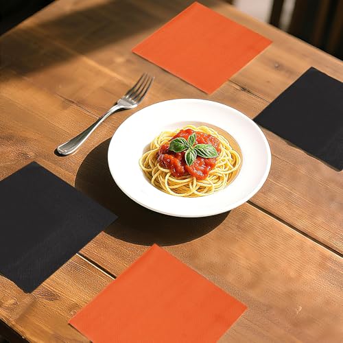 Black & Orange Paper Napkins 100Pcs - Halloween Party Disposable Hand Towels - 6.5x6.5in
