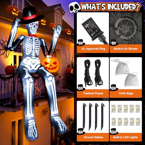 12FT Inflatable Skeleton Halloween Decor for Outdoor Yard and Roof