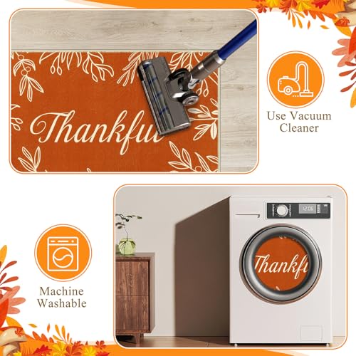 Fall Kitchen Rug Set of 3 with Pumpkin Truck & Leaves - Orange Variations 20x32, 20x47, 20x59