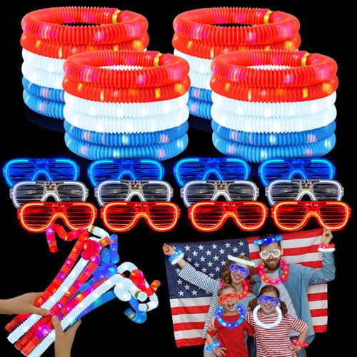 July 24 PCS Party Favors Glow Sticks & LED Glasses for Kids - Red White Blue