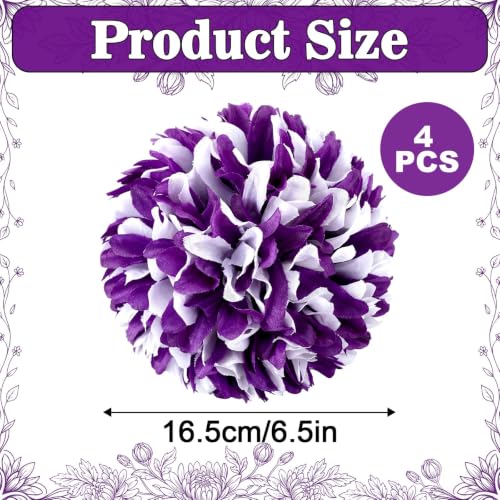 Artificial Homecoming Mum Flower Set - White and Purple, 4 Pieces, 6.5 Inches