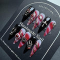 Halloween Long Stiletto Press On Nails Black Skeleton Spider Charm - Variation of Halloween-L