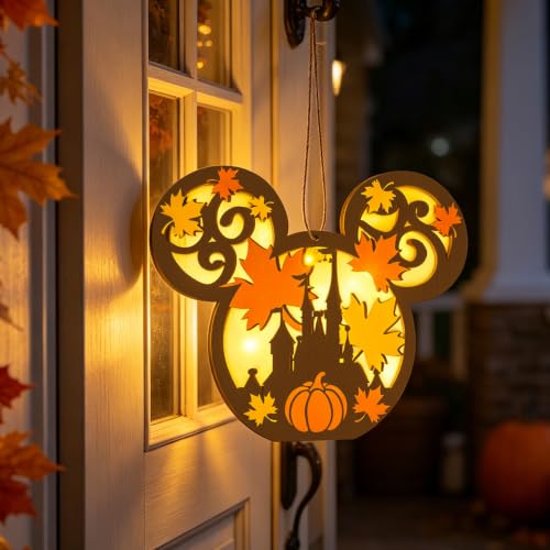 Fall Pumpkin Door Decor with Light - Halloween & Thanksgiving Wooden Sign