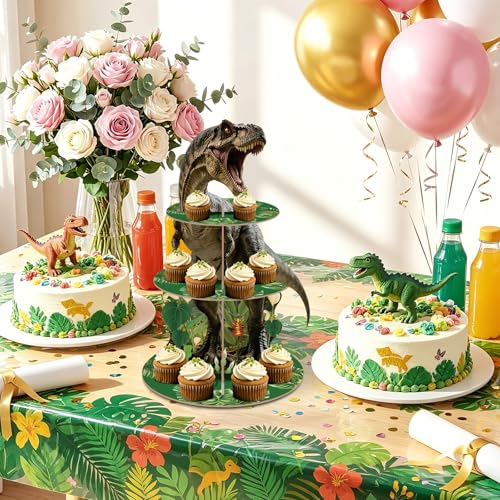 Dinosaur Cupcake Stand 3 Tier Jungle Theme Dessert Holder for Birthday Party
