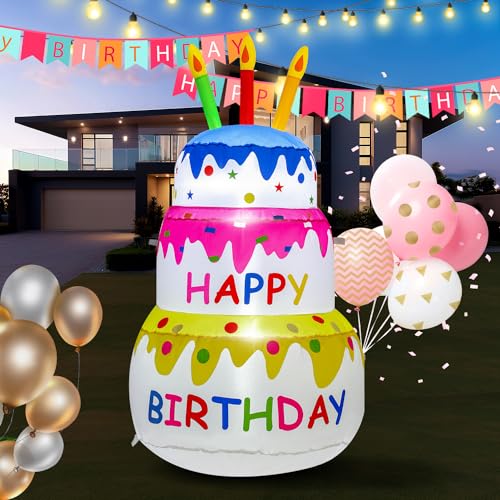 4FT Inflatable Happy Birthday Cake Decorations - Outdoor Yard Lawn Celebration - Variation of THIS Listing