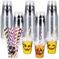 Halloween Ghost Disposable Cups Set - 12 oz Plastic Party Cups with Lids & Straws, 120 Pack