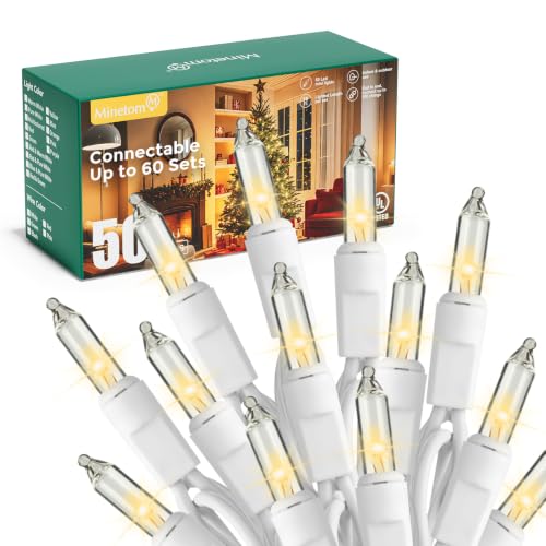 Minetom LED Christmas String Lights 50 Count 10ft Warm White Clear Wire Indoor Outdoor