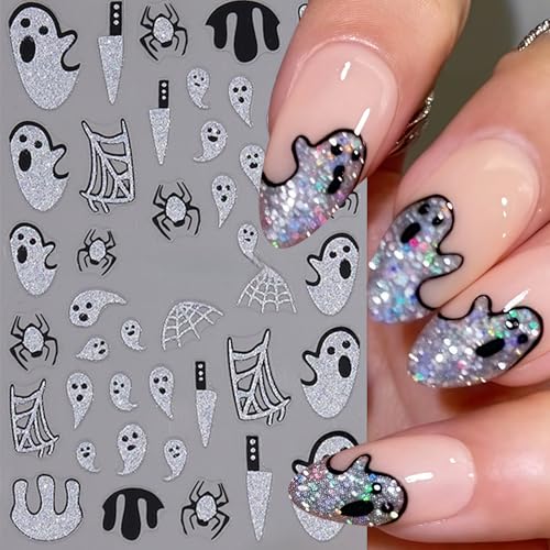 Halloween Bat Nail Art Stickers Decals - 3D Spider Web Pumpkin Ghost Designs for DIY Nails