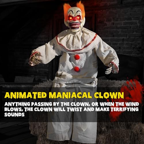 Animated Halloween Clown Prop - Sound Activated Creepy Decor with Lights and Moving Features
