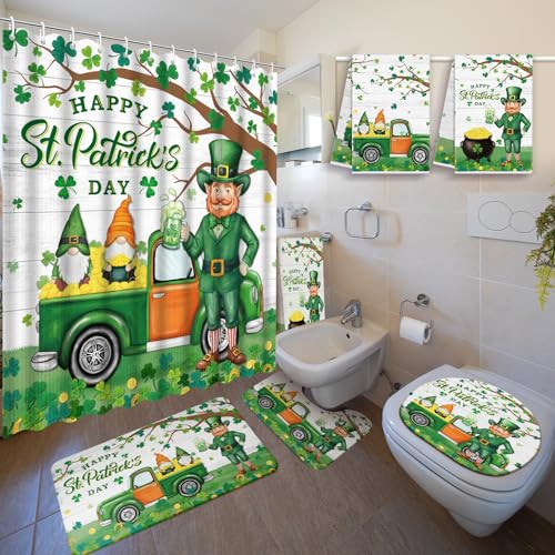 St. Patrick's Day Bathroom Set with Shower Curtain Rug Towels – Waterproof Decor