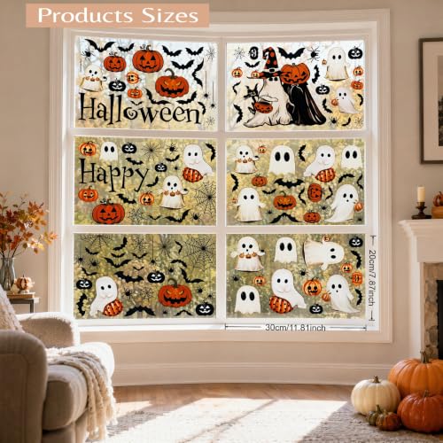 Halloween Window Decals Set - Reusable Ghost Bats Pumpkin Static Stickers for Glass