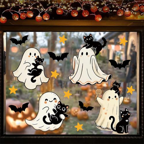 Halloween Window Stickers - Cute Ghost & Black Cat Decals, Style 14
