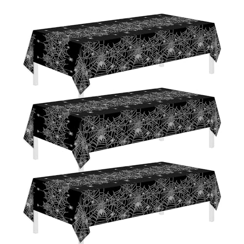 Childom 3 Pack Halloween Tablecloths - Spider Web Design for 8ft Rectangle Tables - Halloween Party Decorations - Variation of Halloween Web 3