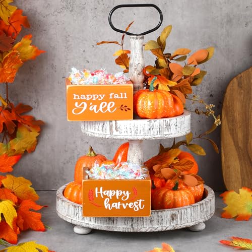 Fall Candy Dish Set - Mini Wooden Thanksgiving Candy Bowls Orange & Gold