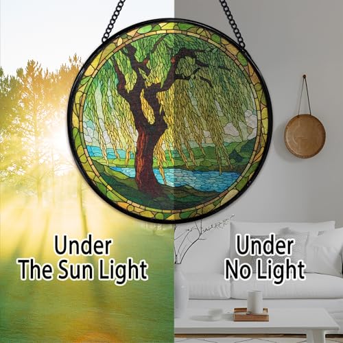 Willow Tree Suncatcher Stained Glass Window Hanging - Weeping Willow, Indoor Wall Art, Color15