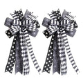 Halloween Black White Bow Set of 2 for Wreath & Home Decor - Spider Web Ribbon