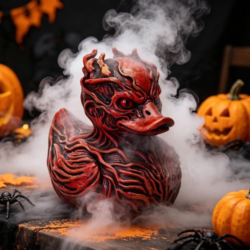 Halloween Horror Devil Duck Figurine - Creepy Red Resin Desktop Decor - 8.5cm