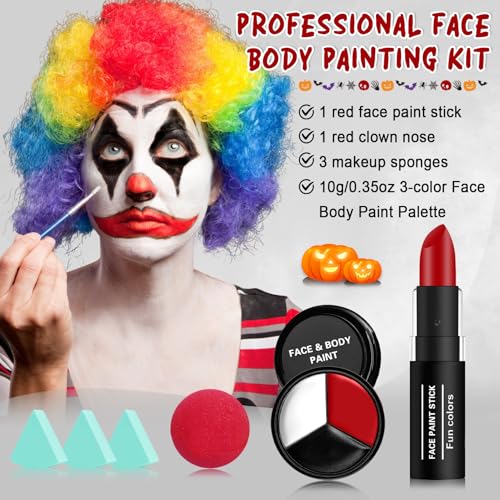 Halloween Joker Face & Body Paint Kit - White Black Red Clown Makeup Set